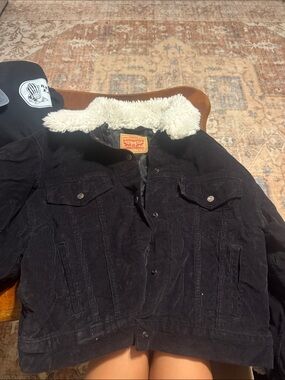 Levi's Black Corduroy Jacket with Cream Sherpa Collar